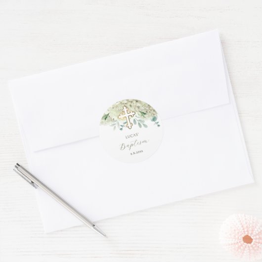 White Hydrangea Baptism Sticker (Enveloppe)
