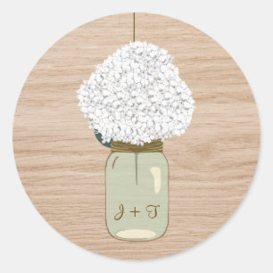 White Hydrangea & Country Mason Jar Vrijgezellenfe Ronde Sticker