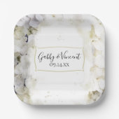 White Hydrangea Floral Waterverf Wedding Papieren Bordje (Voorkant)