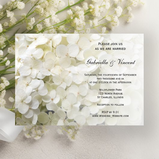 White Hydrangea Floral Wedding Kaart