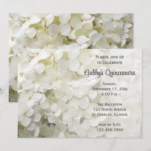 White Hydrangea Flower Quinceanera Invitation Kaart (Voorkant / Achterkant)