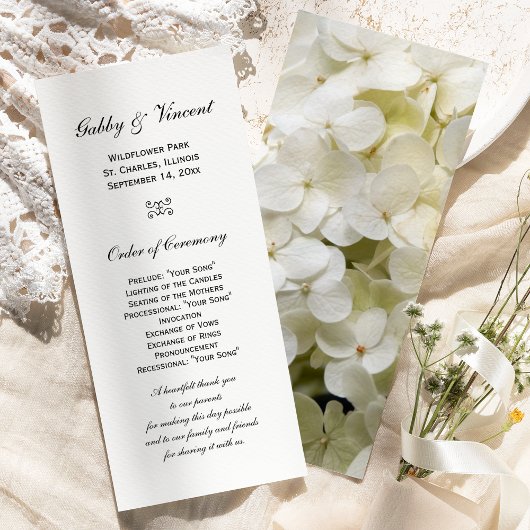 White Hydrangea Flower Wedding Programme Programma