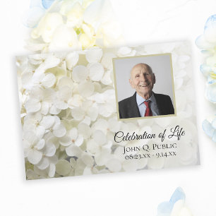 White Hydrangea Flowers Celebration of Life Kaart