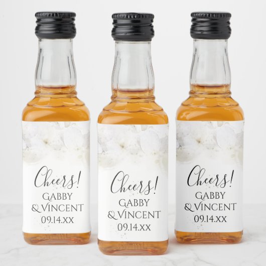 White Hydrangea Flowers Waterverf Wedding Likeurfles Etiket (Flessen)