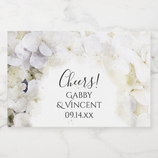 White Hydrangea Flowers Waterverf Wedding Likeurfles Etiket (Enkel label)