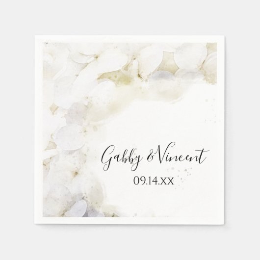 White Hydrangea Flowers Waterverf Wedding Napkins Servet (Voorkant)