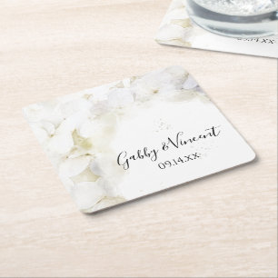 White Hydrangea Flowers Waterverf Wedding Vierkante Kartonnen Onderzetter