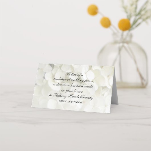 White Hydrangea Flowers Wedding Charity Favors (Voorkant)