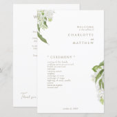 White Hydrangea Gold Text Wedding Programme (Devant / Derrière)