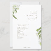 White Hydrangea Gold Text Wedding Programme (Devant)