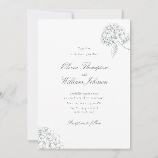 White Hydrangea Green Wedding Invitation (Devant)