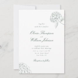 White Hydrangea Green Wedding Invitation Kaart