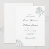 White Hydrangea Green Wedding Invitation Kaart (Voorkant / Achterkant)