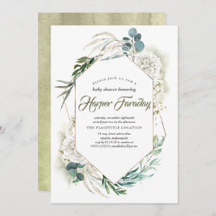 White Hydrangea Greenery Bébé douche Invitations