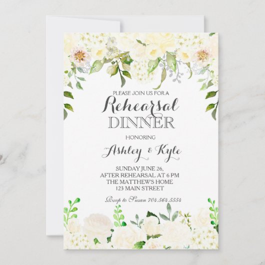 White hydrangea Rehearsal Dinner INvitation Kaart (Voorkant)