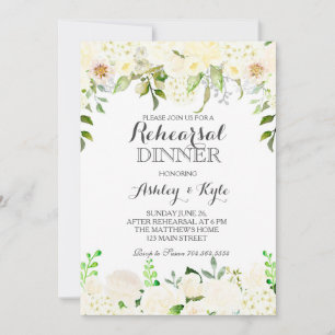 White hydrangea Rehearsal Dinner INvitation Kaart