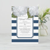 White Hydrangea Rehearsal Dinner Navy Striped Kaart (Staand voorkant)