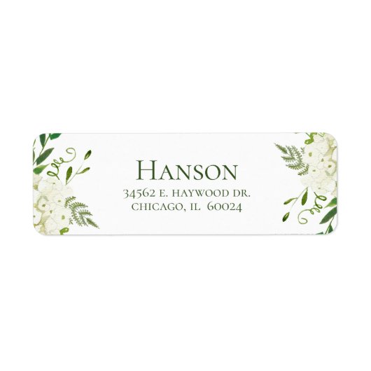 White Hydrangea Return Address Etiket (Voorkant)