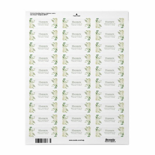 White Hydrangea Return Address Etiket (Full Sheet)