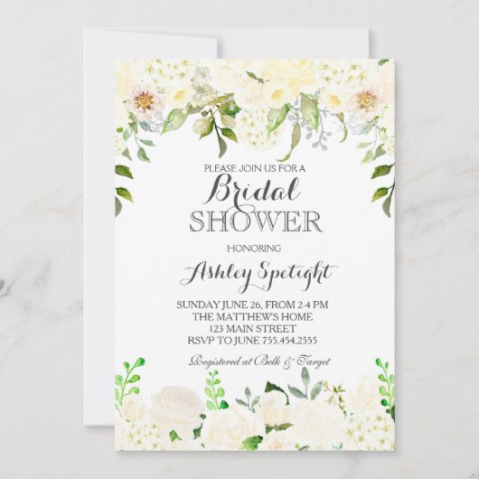 White hydrangea Shower Floral Invitation Kaart (Voorkant)