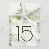 White Hydrangea Starfish Floral Table Number Kaart (Achterkant)