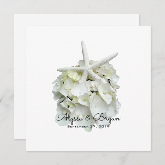 White Hydrangea Starfish Invitations de mariage (Devant / Derrière)