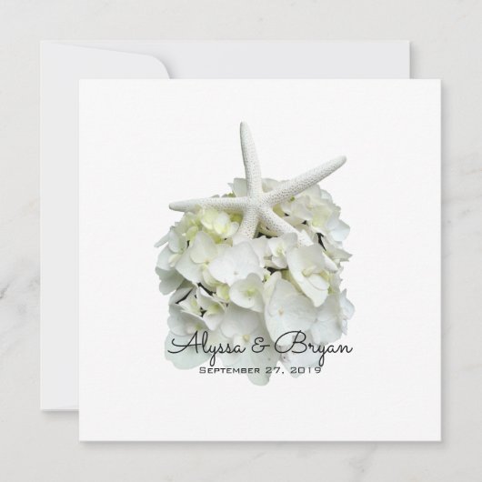 White Hydrangea Starfish Invitations de mariage (Devant)