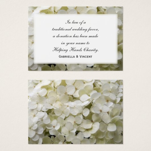 White Hydrangea Wedding Charity Favors Visitekaartjes (Voorkant /achterkant)