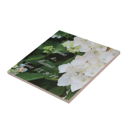 White Hydrangea Wedding Date Keepomwille Tegeltje (Zijkant)