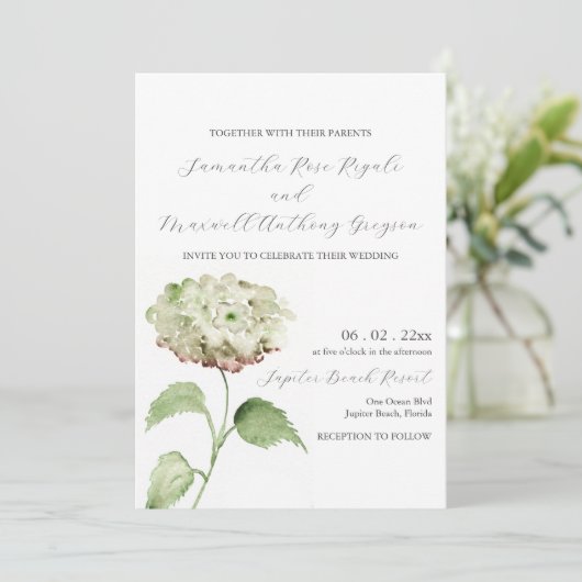 White Hydrangea Wedding Invitation Invitations (Debout devant)