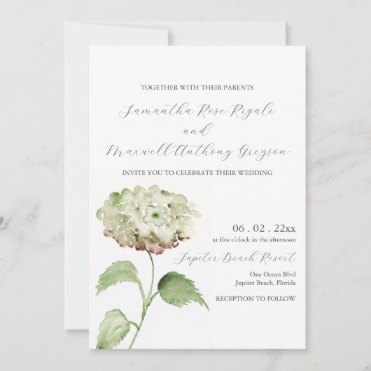 White Hydrangea Wedding Invitation Invitations Kaart (Voorkant)