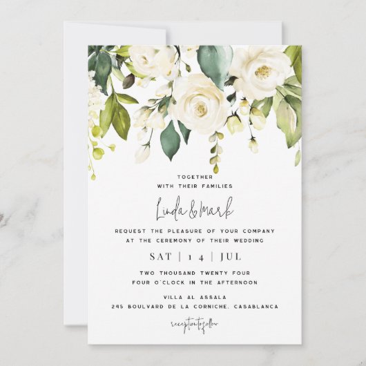 White Hydrangea Wedding Invitation Kaart (Voorkant)