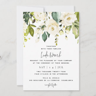 White Hydrangea Wedding Invitation Kaart
