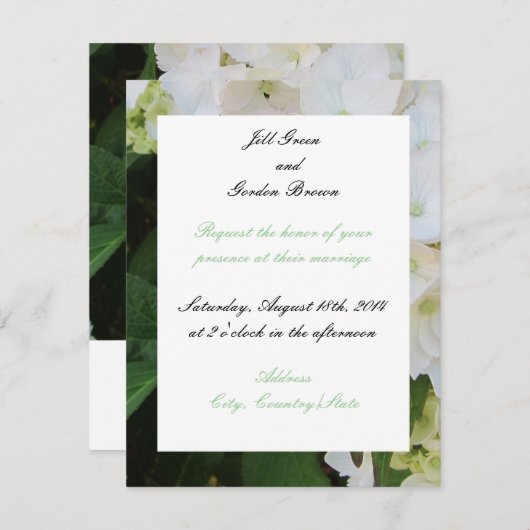 White Hydrangea Wedding Invitation Kaart (Voorkant / Achterkant)