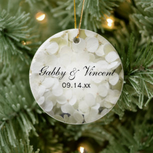 White Hydrangea Wedding Photo Keramisch Ornament