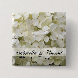 White Hydrangea Wedding Vierkante Button 5,1 Cm