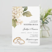 White Hydrangea with ring Spanish Wedding Kaart (Staand voorkant)