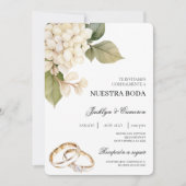 White Hydrangea with ring Spanish Wedding Kaart (Voorkant)