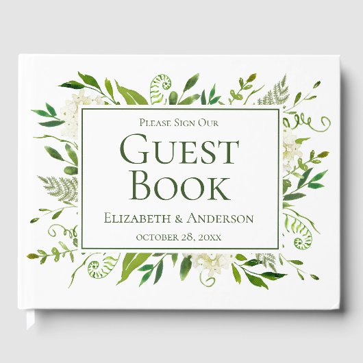 White Hydrangeas Floral Waterverf Wedding Gastenboek (Voorkant)