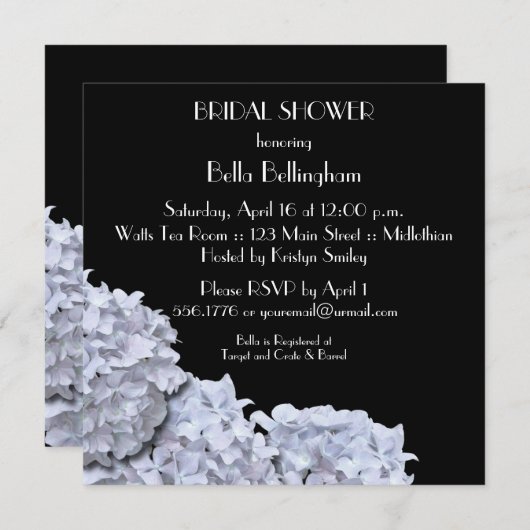White Hydrangeas Invitation de douche nuptiale (Devant / Derrière)