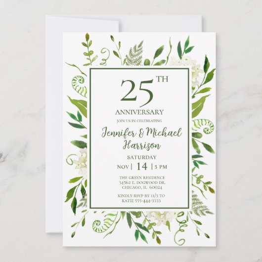 White Hydrangeas Invitation du 25e anniversaire (Devant)