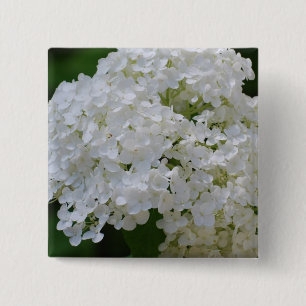 White Hydrangeas Pin Vierkante Button 5,1 Cm