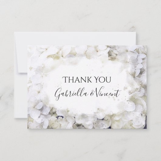 White Hydrangeas Watercolor Mariage Merci Note (Devant)