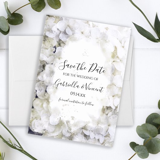 White Hydrangeas Waterverf Wedding Save the Date