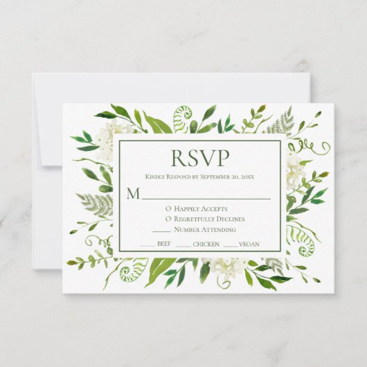 White Hydrangeas Wedding RSVP Kaartje (Voorkant)