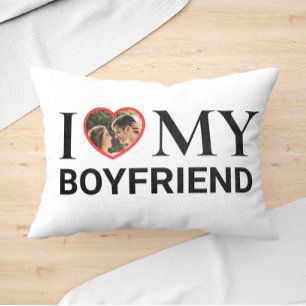 White I love My Boyvriend Your Photo Heart Lumbar Kussen