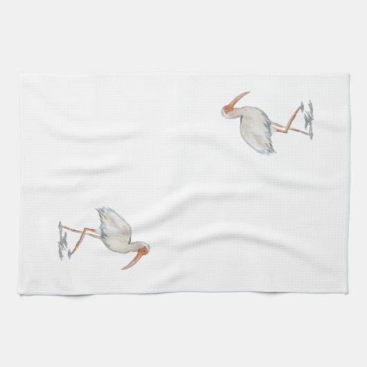 White Ibis Bird Painting Art Kitchen Kitchen Towel Theedoek (Horizontaal)