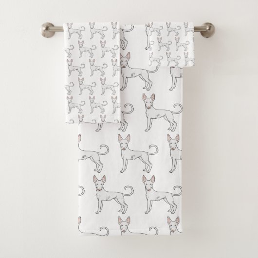 White Ibizan Hound Smooth Coat Cartoon Dog Patroon Bad Handdoek (Insitu)