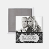 White Ice Lavish Damask Save the Date Magnet Magneet (Voorkant / Achterkant)