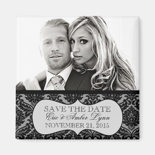 White Ice Lavish Damask Save the Date Magnet Magneet (Voorkant)